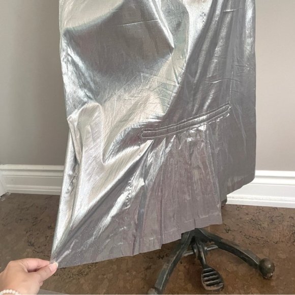 Vintage 70s Silver Metallic Tissue Lamé Lined Midi Party Skirt - M/28-29" - Picture 6 of 9